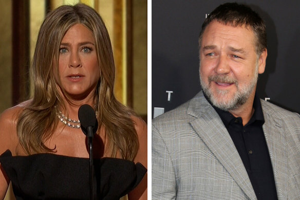 Jennifer Aniston spoke at the Golden Globes on behalf of Russell Crowe, who called to leaders to take action over climate change.