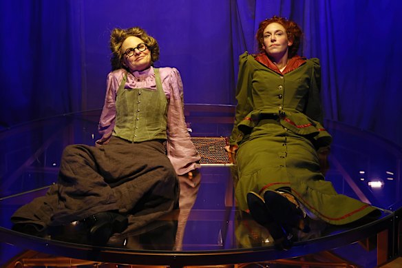 Rebecca Massey, who plays Hertha Ayrton, and Gabrielle Scawthorn, as Marie Curie, in Lauren Gunderson’s play The Half-Life of Marie Curie.