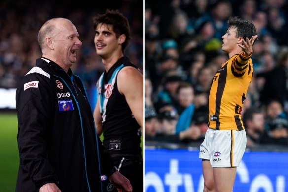 The clash between Ken Hinkley and Jack Ginnivan during last year’s finals will provide the perfect platform to build up the two clubs’ Gather Round clash. 