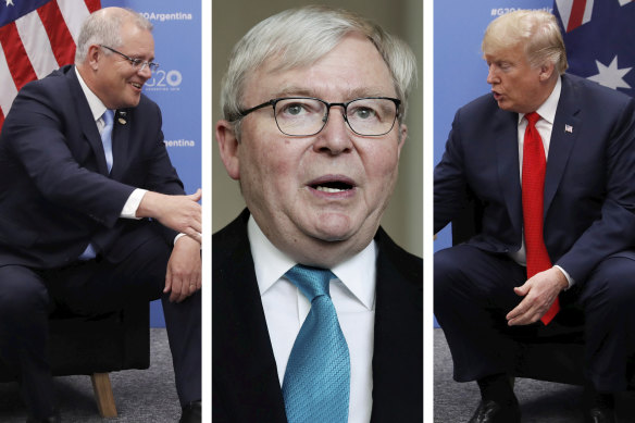 Former prime minister Scott Morrison met Donald Trump recently but it will be Kevin Rudd who will run Australia’s diplomatic effort.