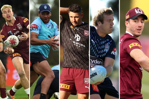 Cameron Munster, Api Koroisau, Queensland coach Billy Slater, Jake Trbojevic and Ben Hunt.