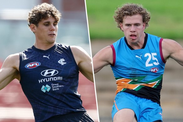 The Gold Coast Suns drafted Northern Territory youngster Jed Walter (right) who has been likened to Carlton’s goal-kicker Charlie Curnow.