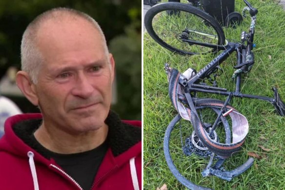 Hit-run victim Robert Clarke and his ruined bike.