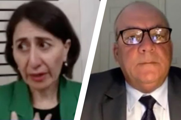 Former premier Gladys Berejiklian at ICAC on Friday and Wagga Wagga MP Daryl Maguire giving evidence on Thursday.