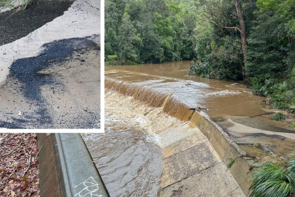 Coal waste at the upper causeway of the Hacking River in the Royal National Park, downstream from Metropolitan Collieries, over the weekend.