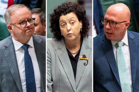 Prime Minister Anthony Albanese, independent MP Monique Ryan and Opposition Leader Peter Dutton.