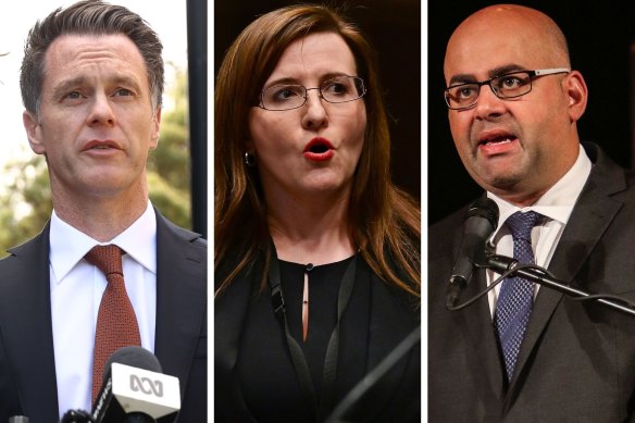 NSW Labor leader Chris Minns, Labor MP Tania Mihailuk and Canterbury-Bankstown mayor Khal Asfour.