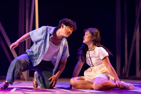 Ajin Abella (Khue) and Kristie Nguy (Tong) in Queensland Theatre’s <i>Vietgone</i>.