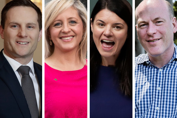 Under threat MPs: Alex Hawke, Melissa McIntosh, Fiona Martin and Trent Zimmerman.