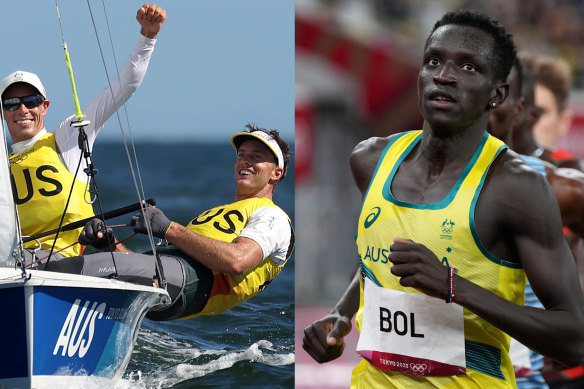 Sent hearts racing: Mathew Belcher and Will Ryan won gold in sailing while Peter Bol came fourth in the 800m.