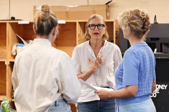 Playwright Joanna Murray-Smith with Clarke and Goodes during rehearsal for Julia.