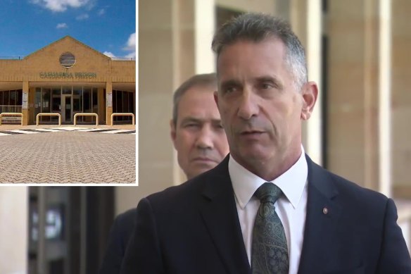 WA Corrective Services Minister Paul Papalia says housing children at Casuarina Prison (inset) is “not an ideal situation”.