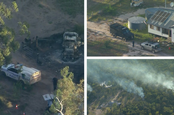 Aerial imagery on Tuesday morning from above the scene of the shooting in Wieambilla. 