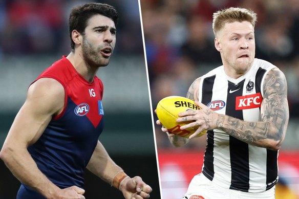 Expect Christian Petracca and Jordan de Goey to play key roles for their teams when Melbourne and Collingwood clash in an AFL qualifying final on Thursday September 7.