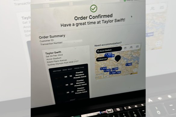 The moment the photo came through from Croatia: Order confirmed by Ticketek.