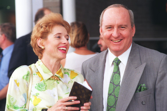 Alan Jones with racehorse trainer Gai Waterhouse before a race.