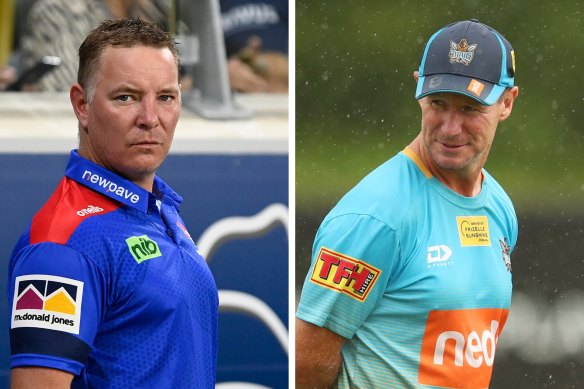 Newcastle Knights coach Adam O’Brien and former Gold Coast Titans coach Justin Holbrook.