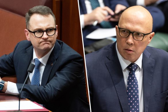 NSW senator Andrew Bragg and Opposition Leader Peter Dutton.