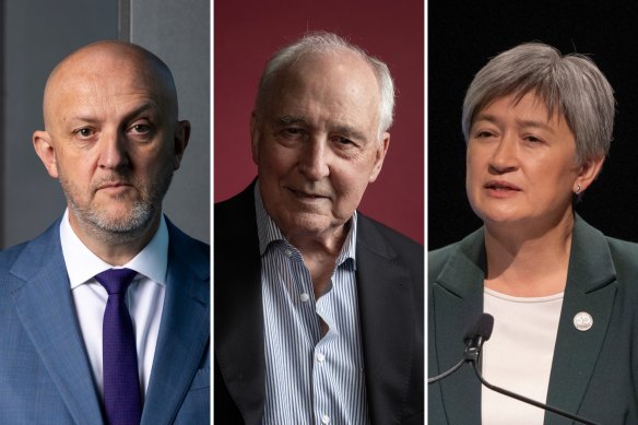 Paul Keating (centre) took aim at ASIO’s Mike Burgess and Foreign Affairs Minister Penny Wong.