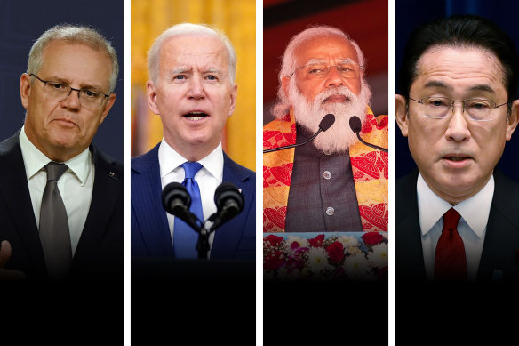 The leaders of the Quad - Scott Morrison, Joe Biden, Narendra Modi and Fumio Kishida.