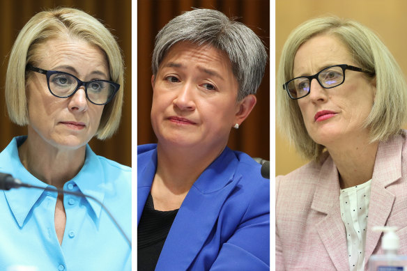 Labor senators Kristina Keneally, Penny Wong and Katy Gallagher.