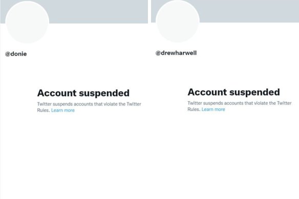 The Twitter accounts of Donie O’Sullivan of CNN and Drew Harwell of The Washington Post were suspended.
