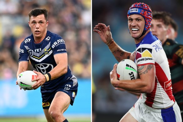 North Queensland’s Scott Drinkwater and Newcastle’s Kalyn Ponga.