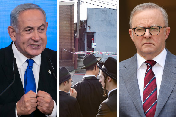 Israeli Prime Minister Benjamin Netanyahu has linked the attack on Melbourne’s Adass Israel synagogue to what he called the Albanese government’s “anti-Israel sentiment”.