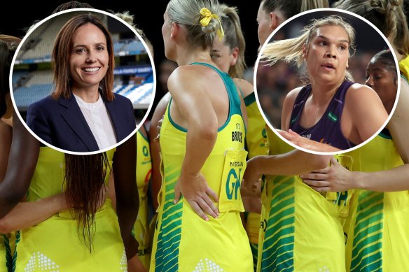 Netball Australia CEO Kelly Ryan, left, and Indigenous goal shooter Donnell Wallam, right.