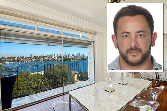 Michael Snounou and the view from his former Point Piper home.