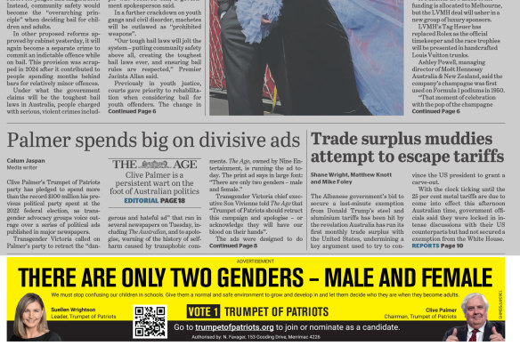 The Age’s front page on Wednesday, March 12, 2025.