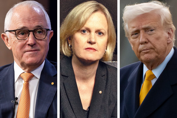 Malcolm Turnbull, Sally Sara and Donald Trump.