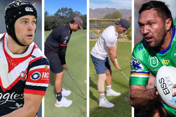 Luke Keary, Latrell Mitchell, Ryan Papenhuyzen and Jordan Rapana are passionate about golf.