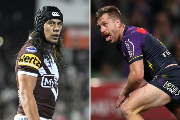 Panthers five-eighth Jarome Luai and Storm playmaker Cameron Munster.