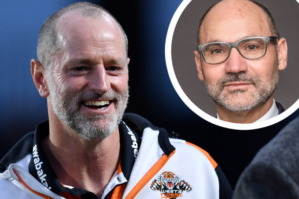 Wests Tigers coach Michael Maguire. Inset, chairman Lee Hagipantelis.