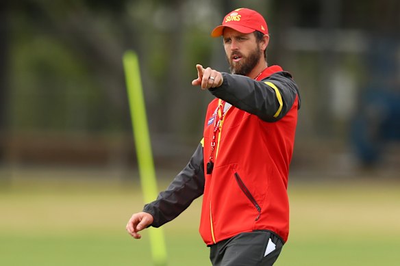 Gold Coast’s high-performance coach Alex Rigby during a Suns training session.