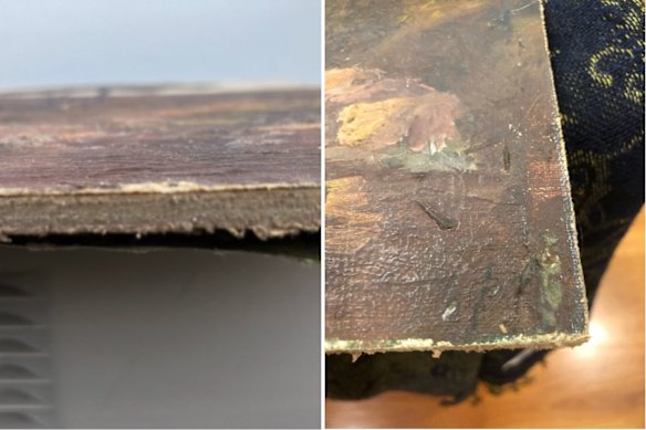 The board shows multiple thin, glued veneers characteristic of plywood, consistent with material  that Rees used in the 1920s.