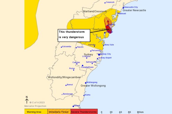 Severe weather warning for Gosford Wyong.
