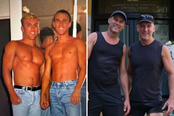 Heath Seib (izquierda) y Darren Sheen antes del Mardi Gras en 1996, preparándose para el día de su boda en 2026.