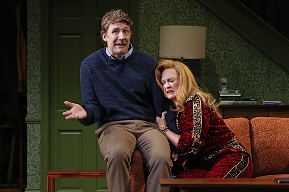 Tim Walter and Helen Thomson in The Unfriend at Roslyn Packer Theatre for the Sydney Theatre Company.