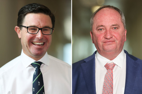 Nationals frontbencher Barnaby Joyce (right) is pushing to abolish the party’s support for net zero emissions by 2050, putting him at odds with Leader David Littleproud and the broader Coalition.