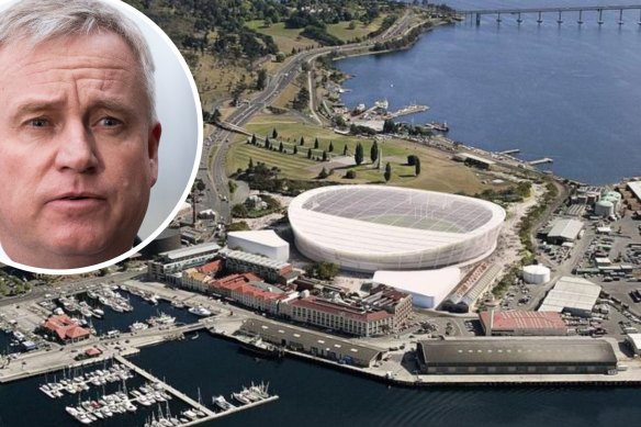 The federal government has pledged funding for a new stadium in Hobart. Inset: Tasmania Premier Jeremy Rockliff.