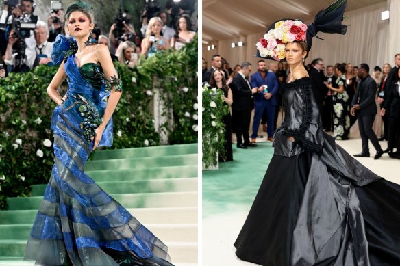 Two for the price of one … Zendaya in two John Galliano creations on the Met Gala red carpet.