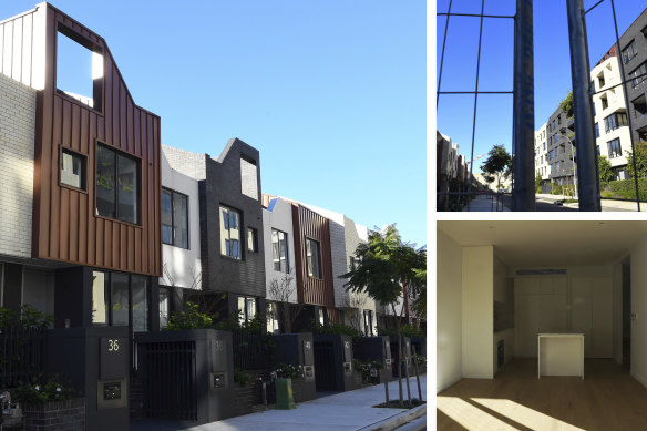 The Sugar Cube apartment in Erskineville, Sydney; and the interior of the empty apartment at the complex. 