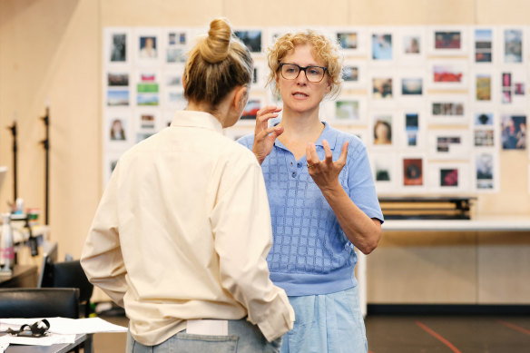 Director Sarah Goodes talks to Justine Clarke in rehearsal for Julia.