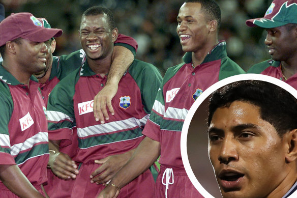 Brian Lara, Laurie Williams, Marlon Samuels and Wayvell Hinds of the West Indies ODI team in 2001. Inset, Jason Taumalolo.
