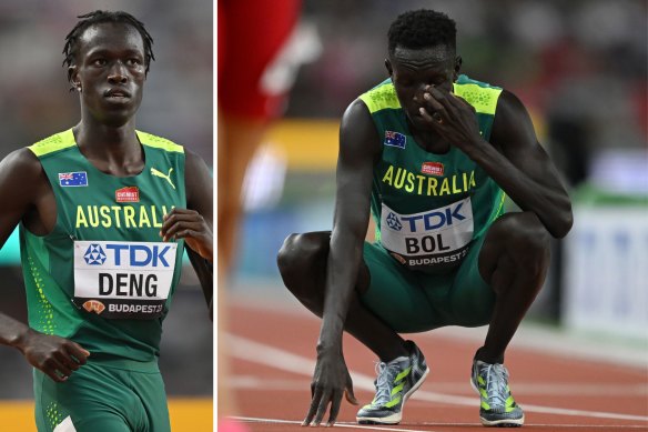Mixed fortunes: Australia’s Joseph Deng (left) eased into the 800m semi-final, while Peter Bol missed out on a semi-final berth in his comeback race.