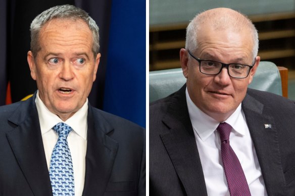 Government Services Minister Bill Shorten and former prime minister Scott Morrison.