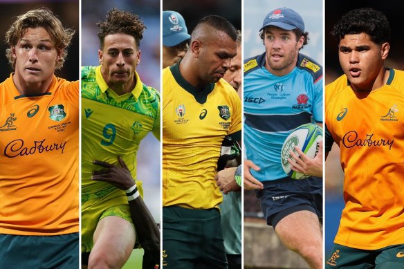 Michael Hooper, Mark Nawaqanitawase, Kurtley Beale, Ben Donaldson and Noah Lolesio.