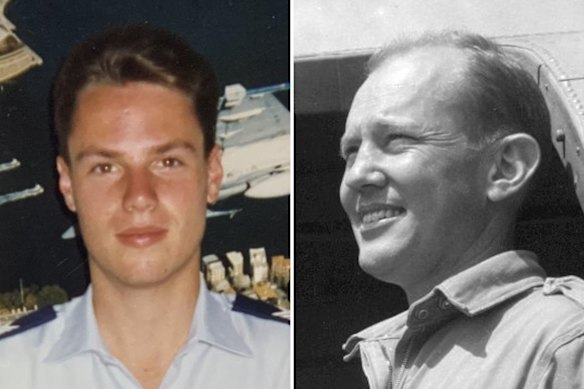 Lord Mayor Adrian Schrinner in his days in the air force, and decorated US fighter pilot John R. Alison.